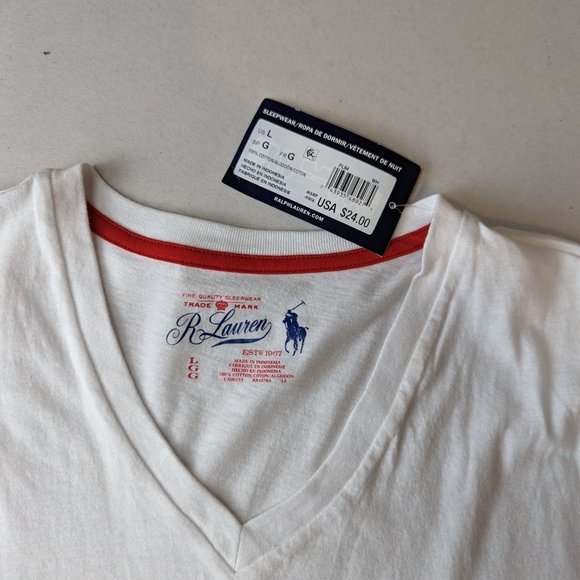 Ralph Lauren Solid Cotton V-Neck Sleepwear Tee - Picture 2 of 3